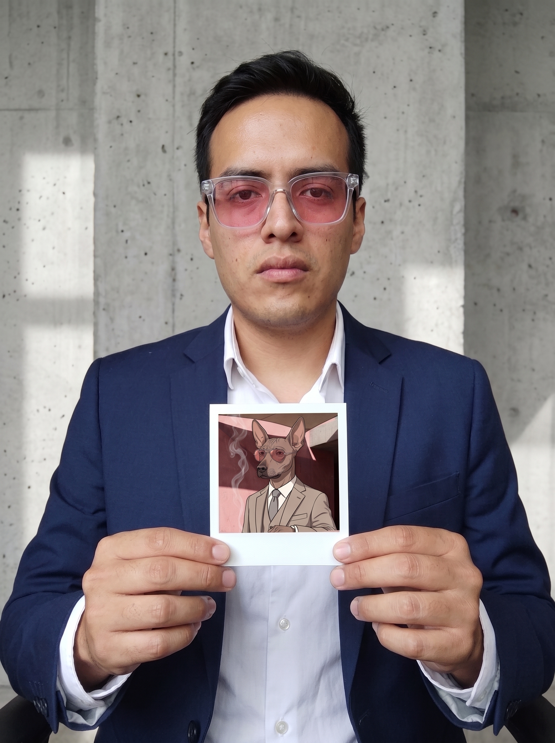 Héctor López, psicólogo, sosteniendo una lámina de Hugo
